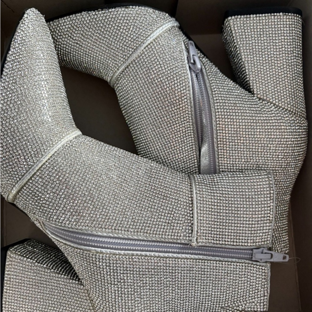 Sparkling Silver Rhinestone Ankle Boots